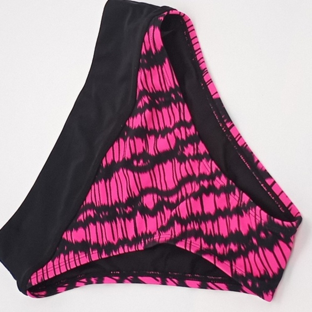 DKNY Printed High-Waist Bikini Swim Bottoms Black Neon Pink XS NWOT